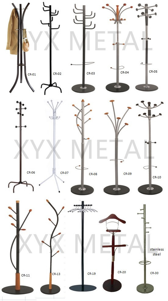 Fashion Modern Style Metal Steel Base Wooden Hanger Hat Coat Rack