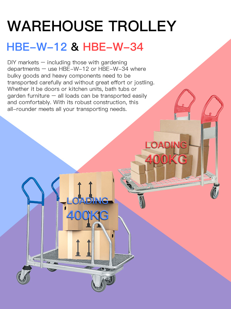 Supermarket Warehouse Cart Cargo Trolleys with Brake