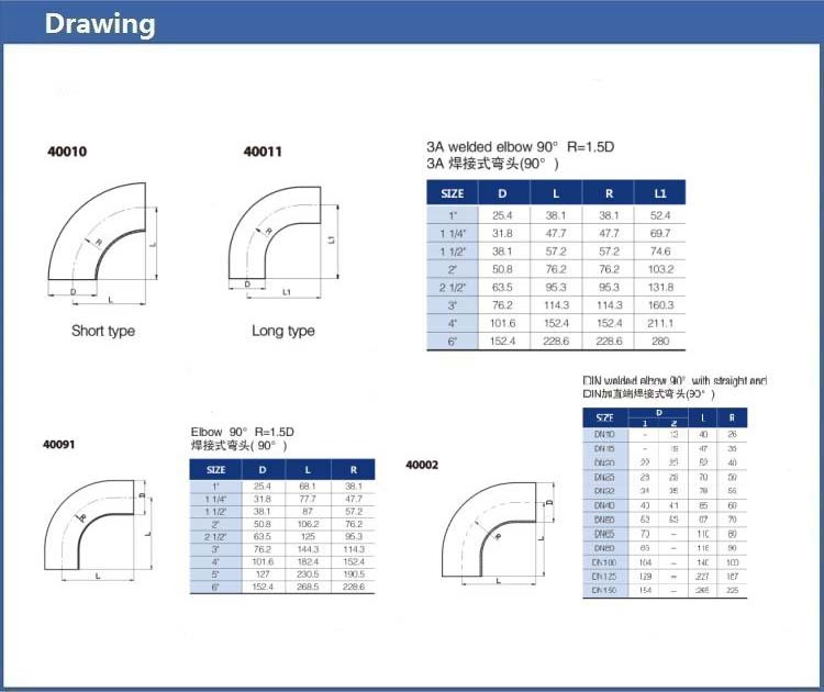 3A Welded Pipe Fittings 90 Degree Elbow