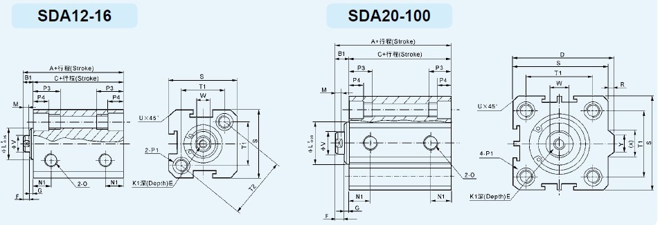 Sda Compact Pneumatic Air Cylinder Airtac Model