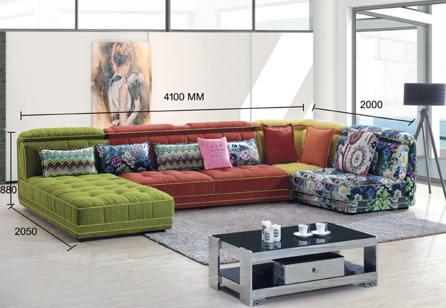 Modern Colorful U Shape Sectional Fabric Sofa 809
