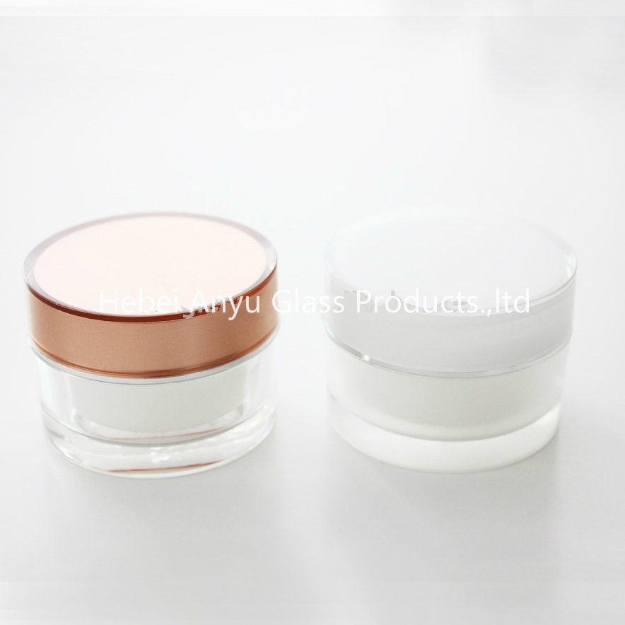 Glass Cosmetic Bottle with White Inner Lids and Black Lids