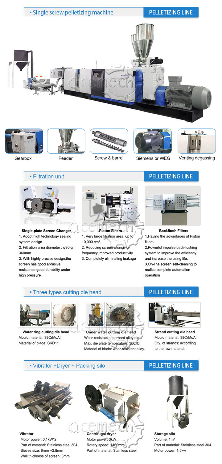 New Design PP Single Screw Plastic Pellet Machine Recycling Extruder