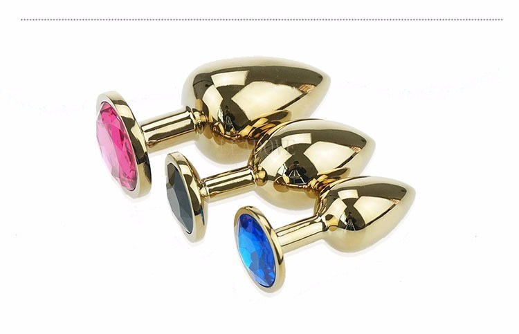 80X34mm Midium Gold Metal Suppository Gem Stimulation Crystal Jewelled Butt Plug Anal Plug Tail Massager Sex Toy for Couple