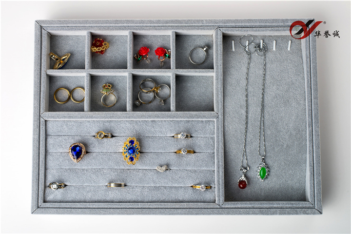 Multi-Functional Grey Velvet Jewelry Display with MDF Struction