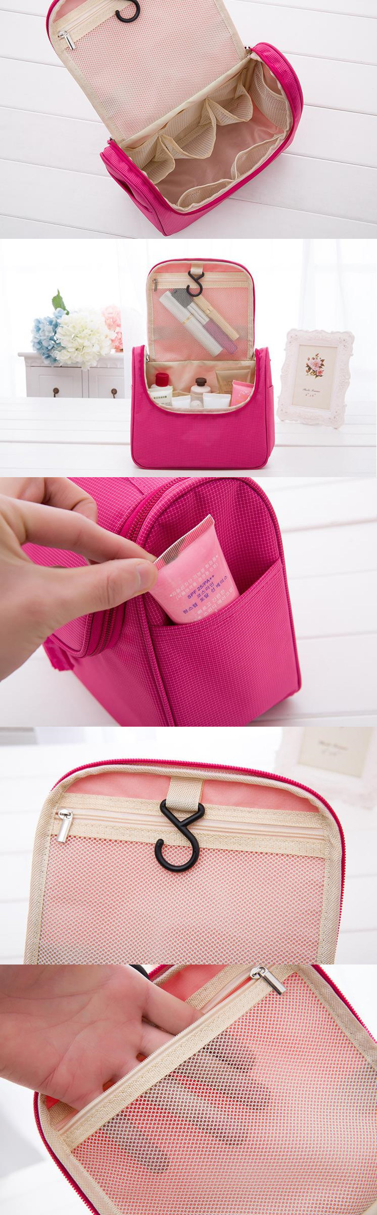 Portable Hanging Waterproof Nylon Travelling Hook Toiletry Cosmetic Makeup Bag