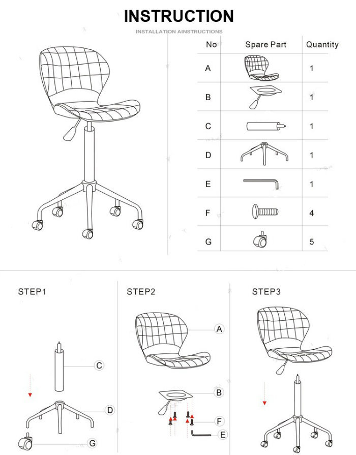 (JACK) Ergonomic Desk Chair Adjustable Swivel Office Chair Fabric Armless Computer Task Chair