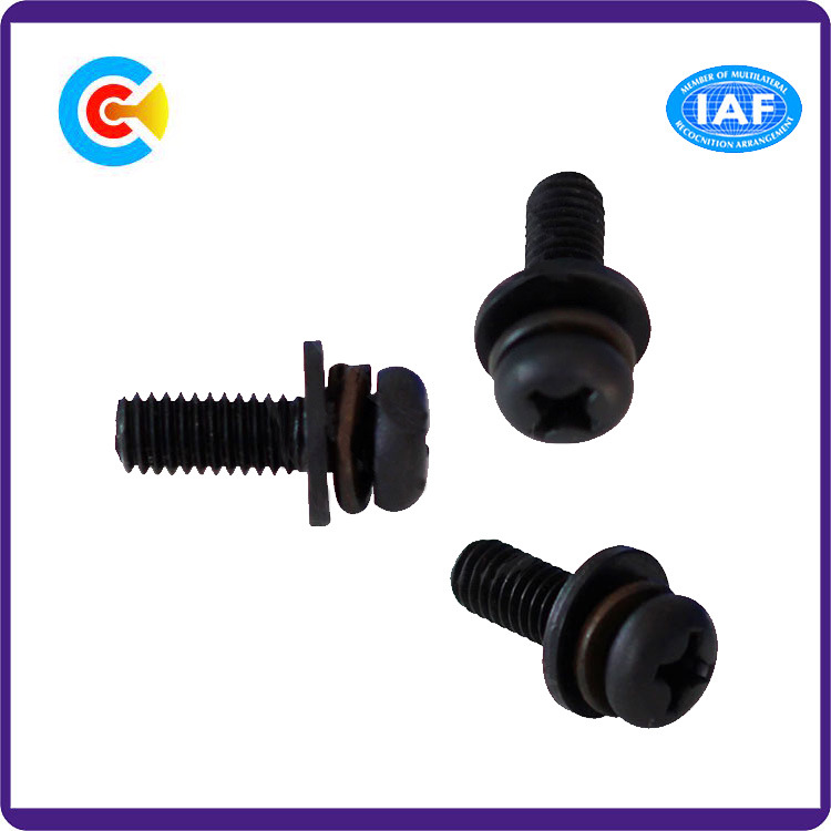 Black Zinc Steel Cross/Phillips Pan Head Screws with Washer