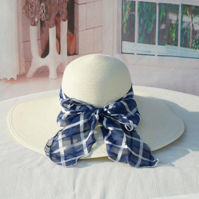 Paper Straw Hat Beach with Customed Logo Bow Women