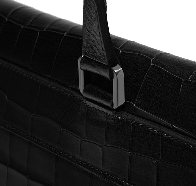 High End Black Croc Grain Leather Business Briefcase Bag