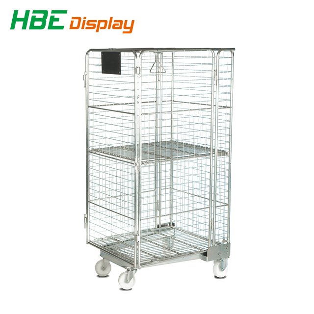 Hot Heavy Duty Nestable Foldable Metal Wire Emsh Roll Container