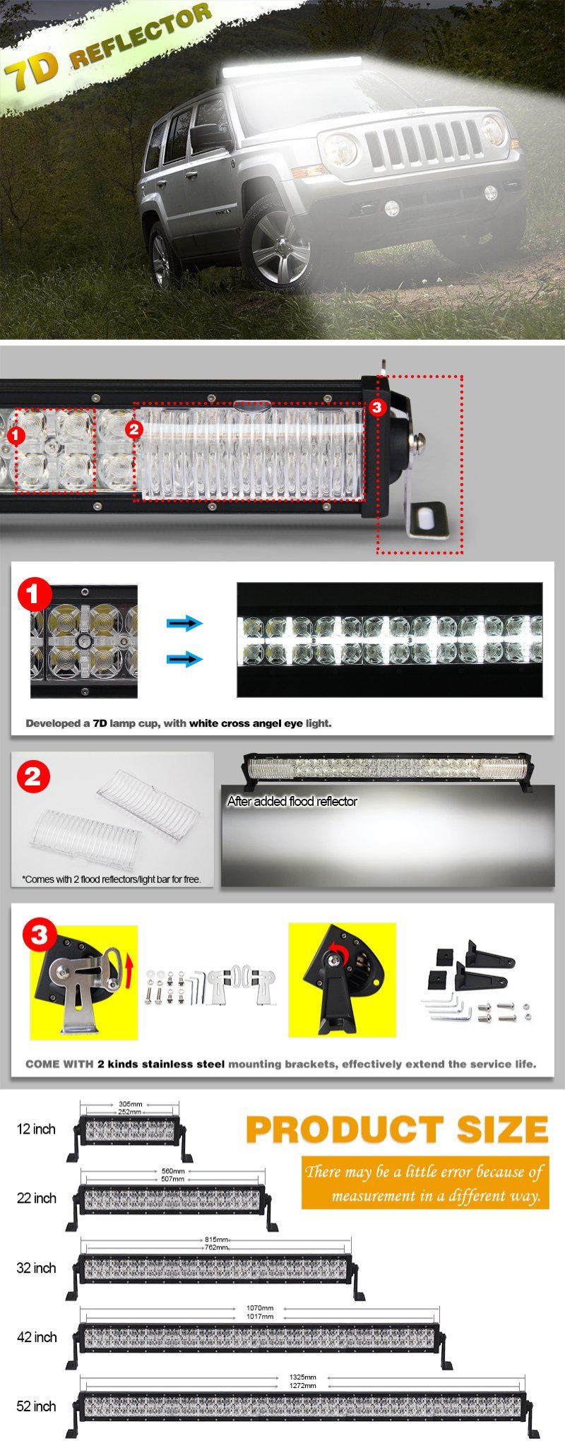 White Cross Angle Eye Light IP67 Dual Row 12inch 22inch 32inch 42inch 52inch 4X4 LED Light Bar