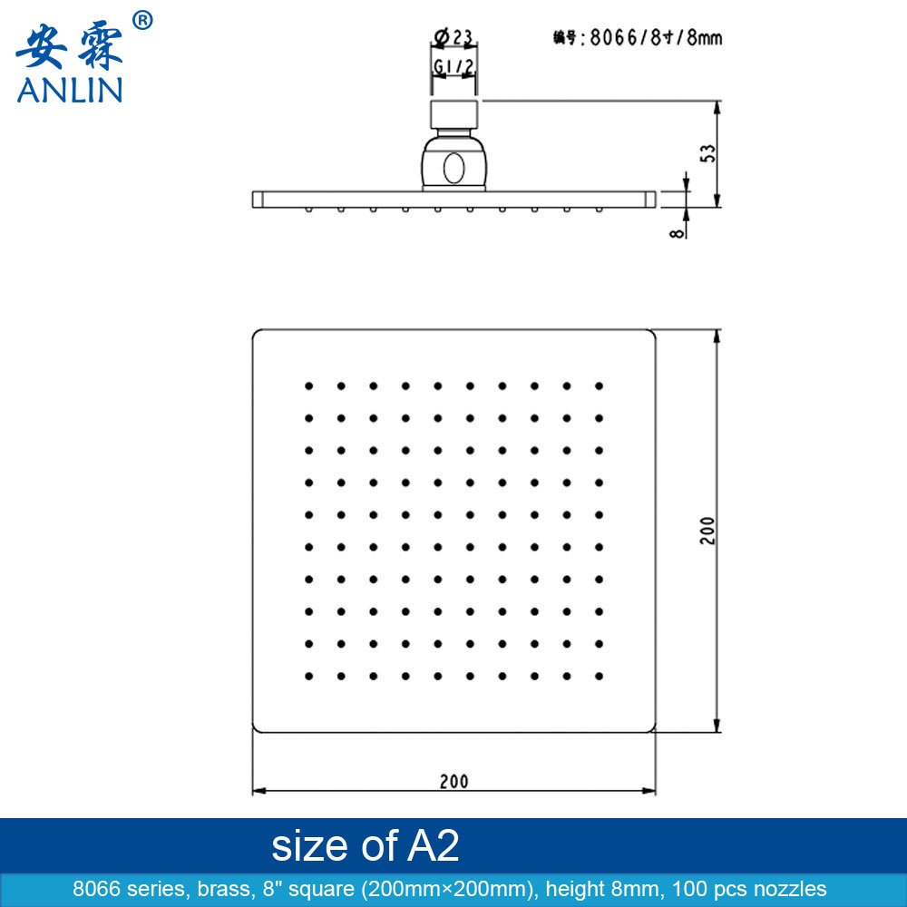 Contemporary 8 Inch Square Brass Rain Showerhead