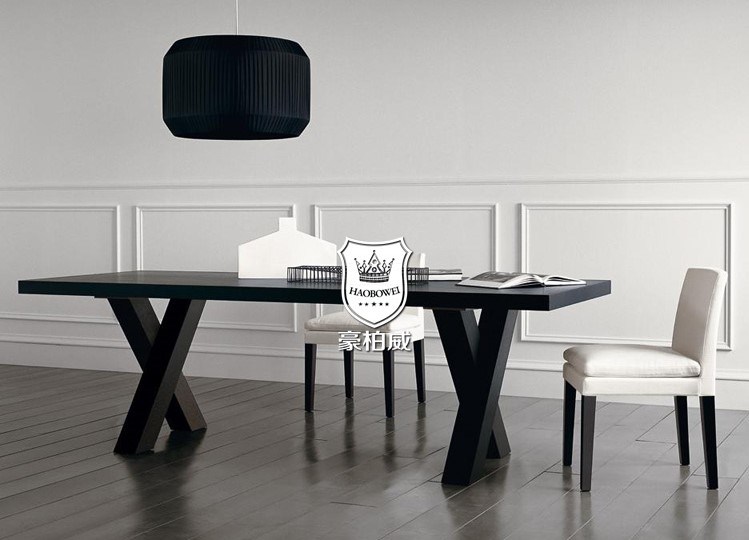 Black Oak Wood Hotel Dining Table and Chairs for 6-8 People