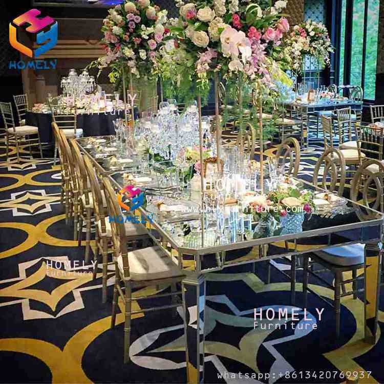 Hotel New Design Stainless Steel Base Glass Wedding Dining Table