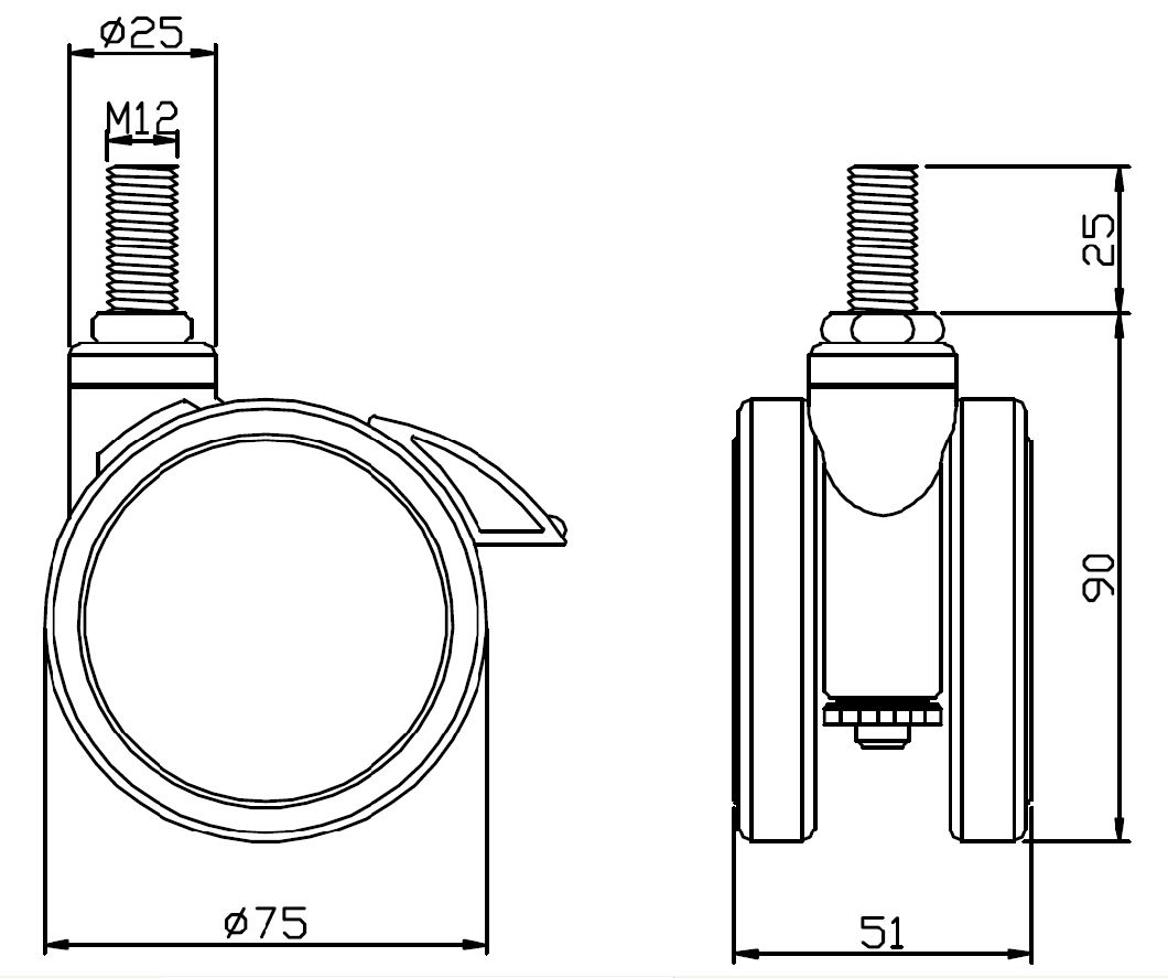 75mm PVC Caster Wheel with Brake for Medical Care Equipment