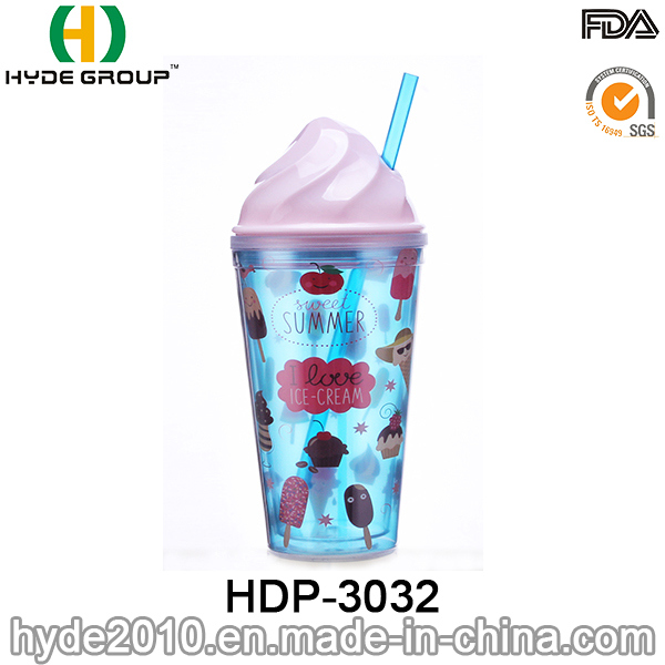 Wholesale BPA Free Plastic Ice Cream Tumbler with Straw (HDP-3032)