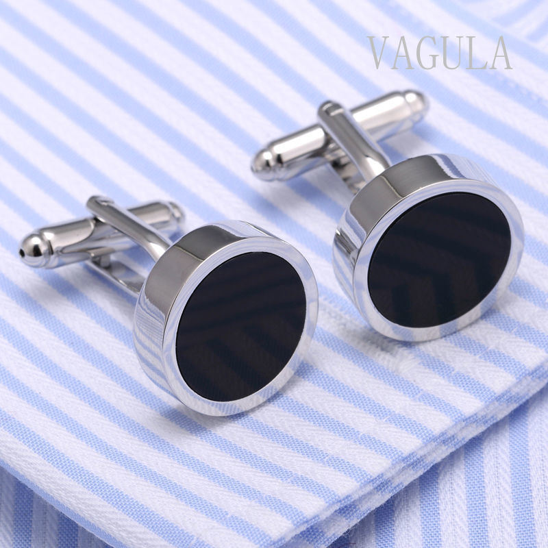 VAGULA Round Black Agate Cuff Links 10122