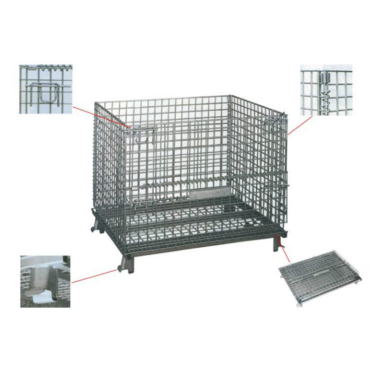 Foldable Stackable Heavy Duty Wire Mesh Cage for Warehouse Storage