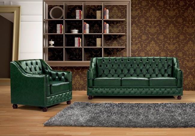 Vintage Green Leather Chesterfield Sofa Ms-07