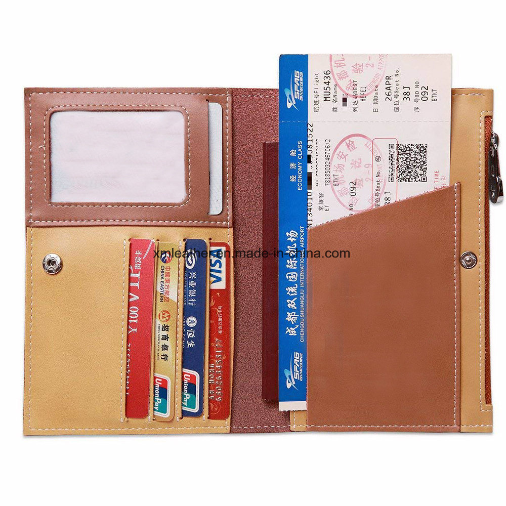 Custom Logo Luxury Leather Zipper Card Passport Holder