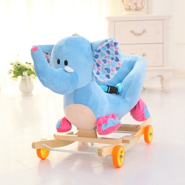 The Pink Elephant Stuffed Wooden Plush Rocking Horse
