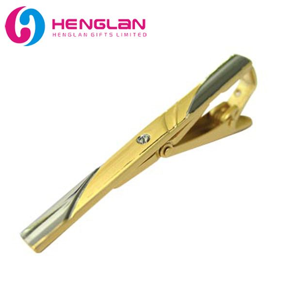 Gold and Silver Two-Tone Plated Tie Bars with Rhinestones for Mens Accessories