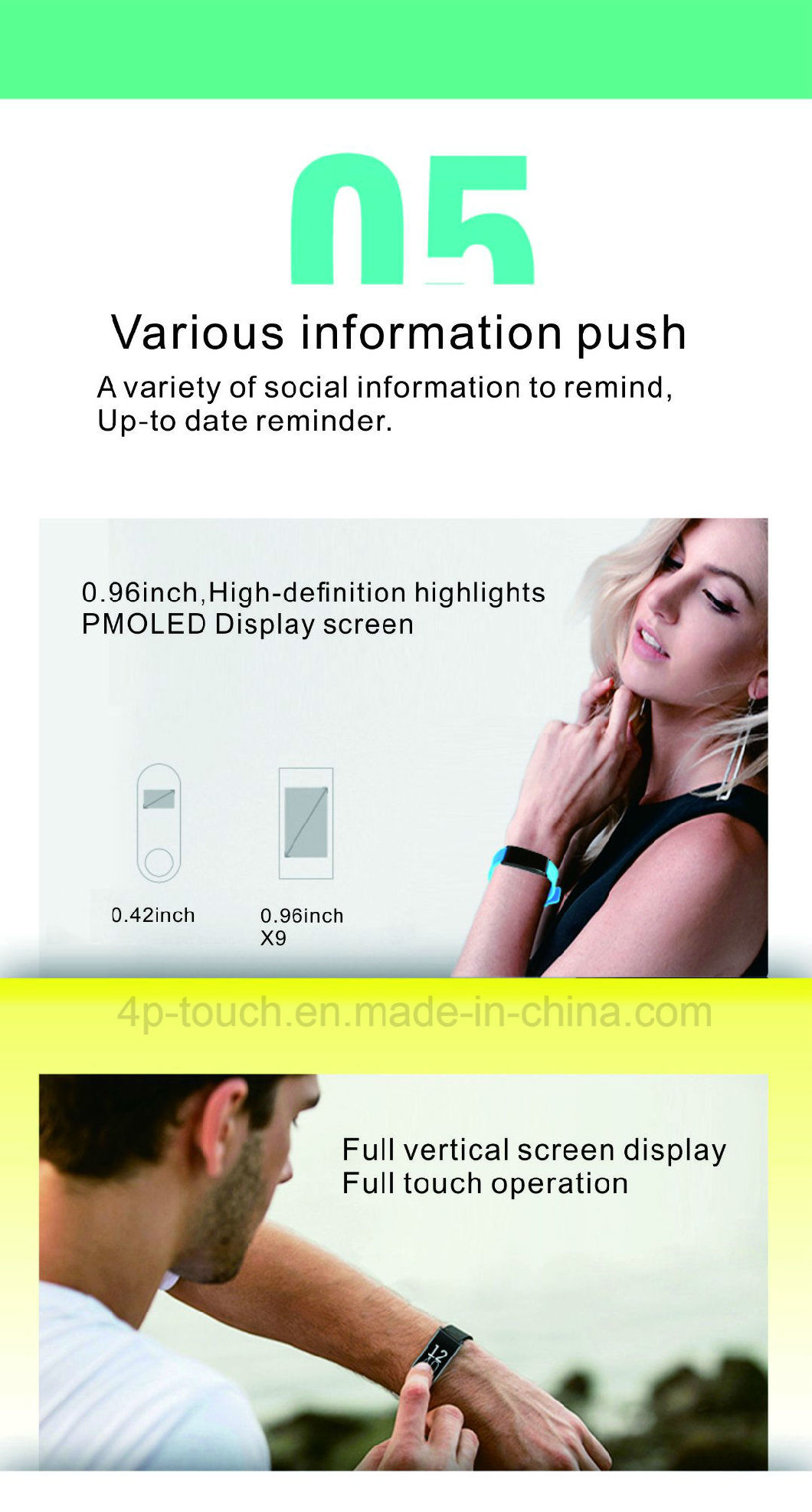 Fashionable Bluetooth Smart Bracelet with Heart Rate/Blood Pressure X9