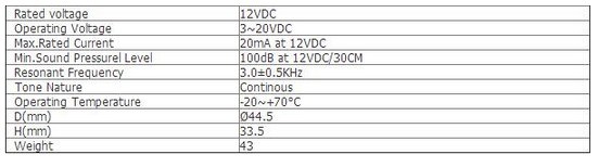 12VDC 100dB Waterproof Piezoelectric Active Buzzer (FBELE)