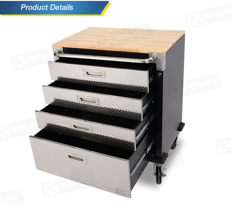 28 Inch 4 Drawers Wooden Top Metal Rolling Cabinet Tool Chest