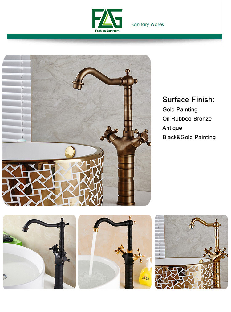 FLG Antique Solid Brass Basin Bathroom Tap with Double Handles