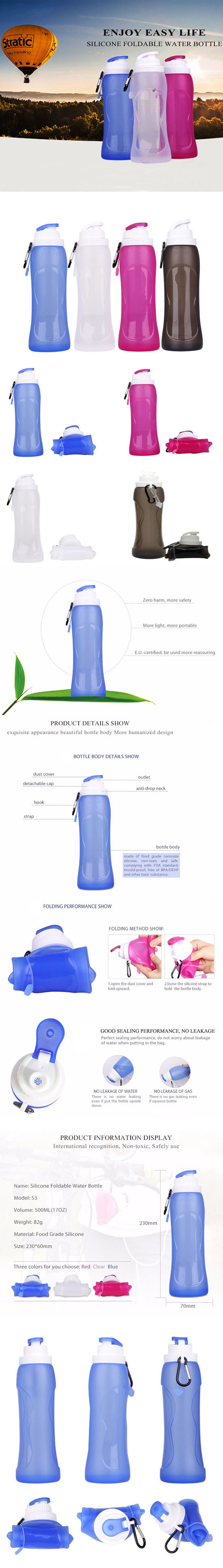 Silicone Collapsible Water Bottle for Outdoor Sport