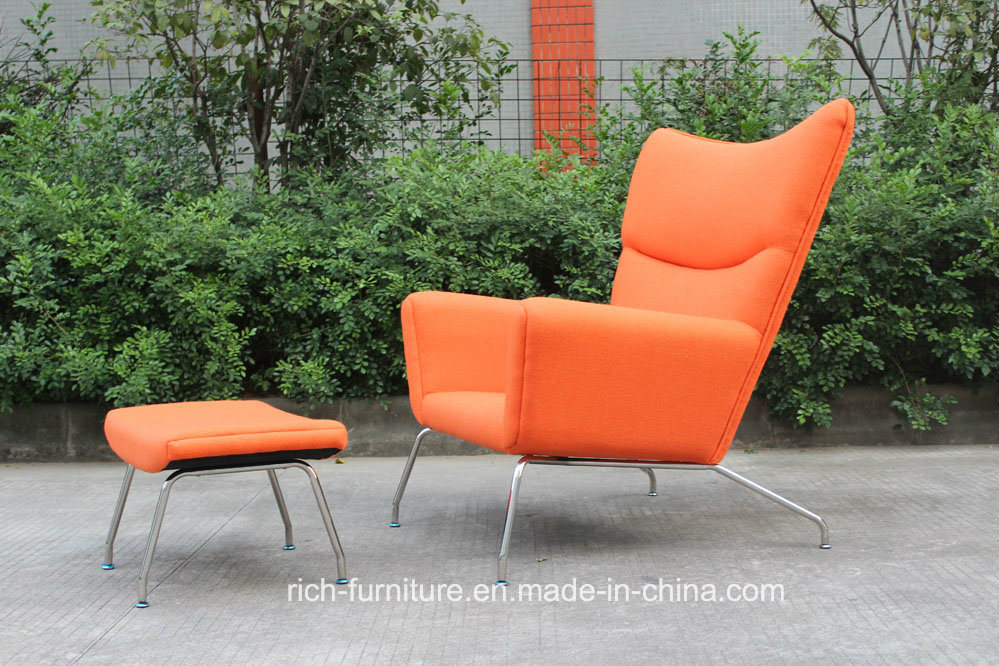 Wing Back Chair in Metal Base and Fabric Covered