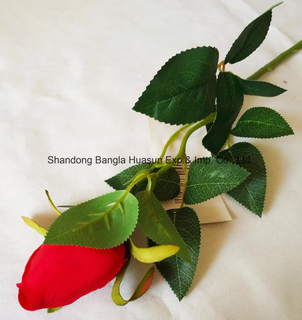 Artificial Plastic Silk Flower Single Rose Bud for Wedding Decoration