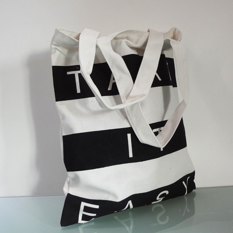 Fashion Leisure Black and White Beach Striped Canvas Bag