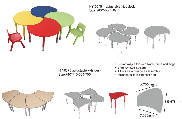 Modern Rectangular Adjustable Table and Chair for Kindergarten School Children