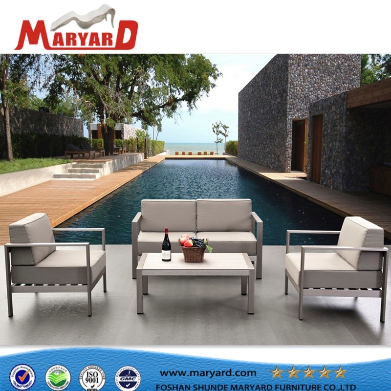 Aluminum/Stainless Steel Outdoor Sofa Set with Ottoman and Cushion