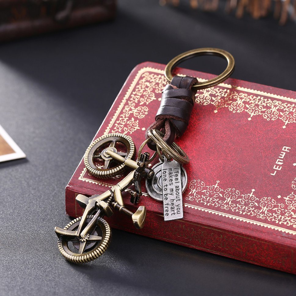 Alloy Motorcycle Shape Pendant Antique Bronze Plated Leather Key Chain