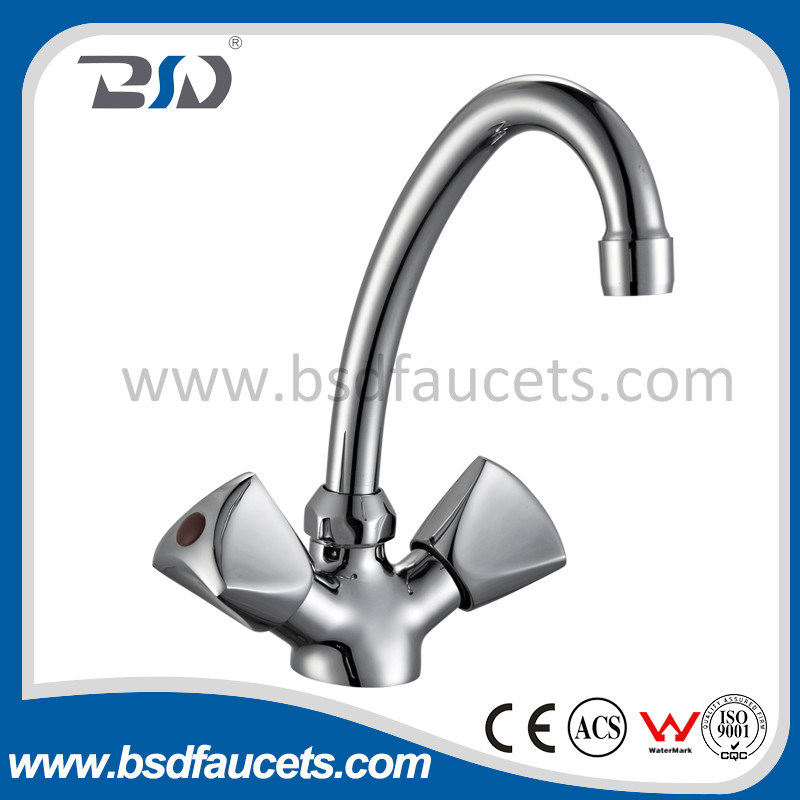 Traditional Chrome Basin Mixer Brass Two Handles Kitchen Sink Faucet