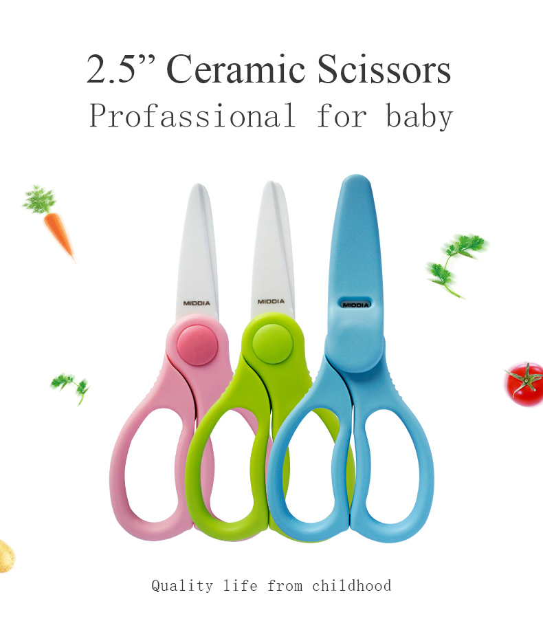 Baby Safe Kitchen Shear Ceramic Food Scissors with Detachable Cover