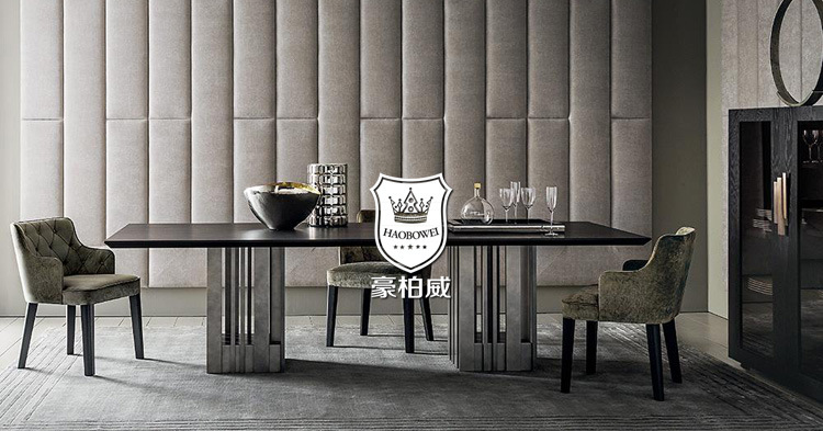 Black Oak Wood Hotel Dining Table and Chairs for 6-8 People