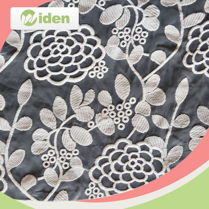 Nylon and Cotton Mesh Embroidery Lace Fabric with POM POM