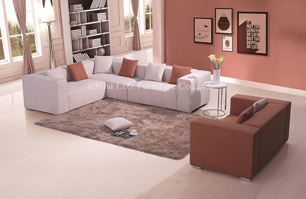 Wooden Home Furniture Design Sectional Fabric Sofa