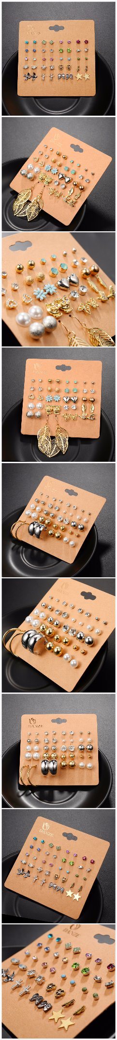 Punk 20 Pairs Pack Set Brincos Mixed Stud Earrings for Women