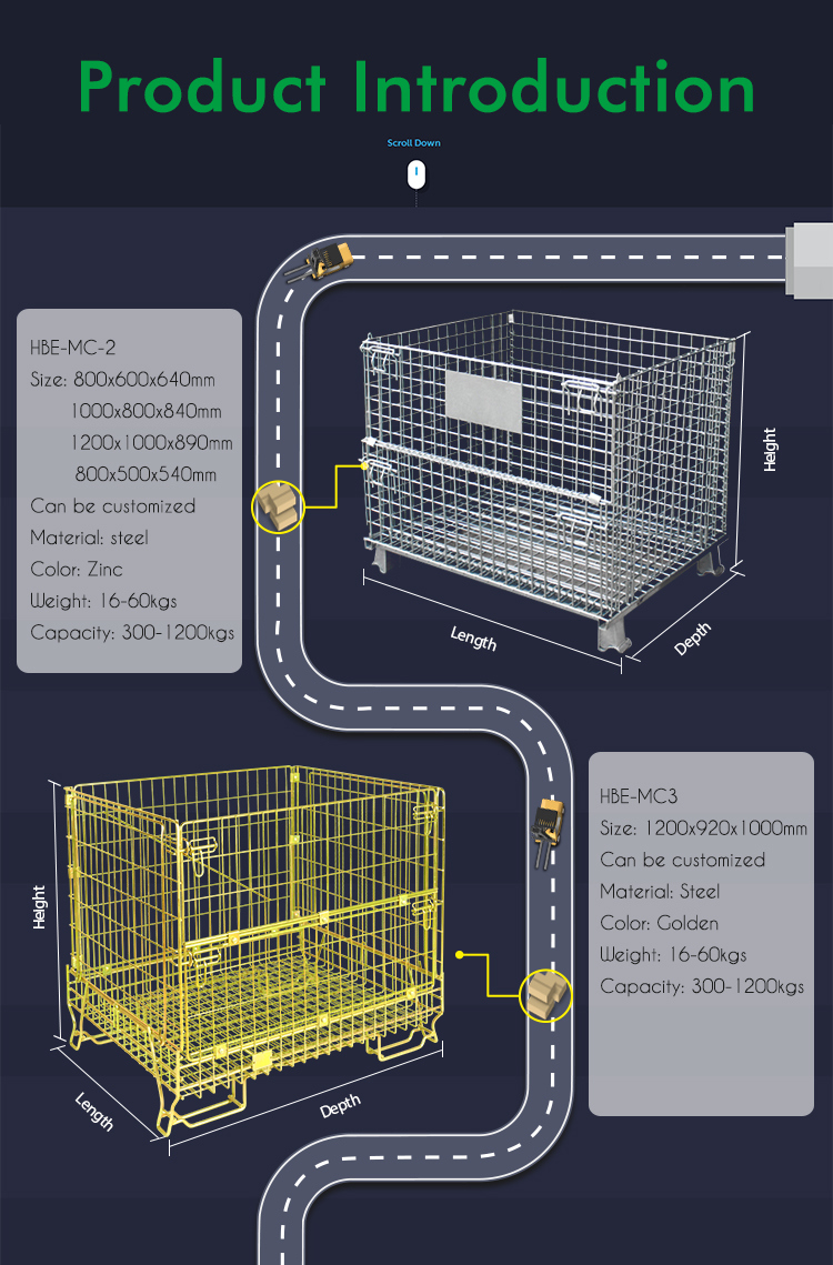 Folding Metal Wire Mesh Cage Metal Bin Storage Container