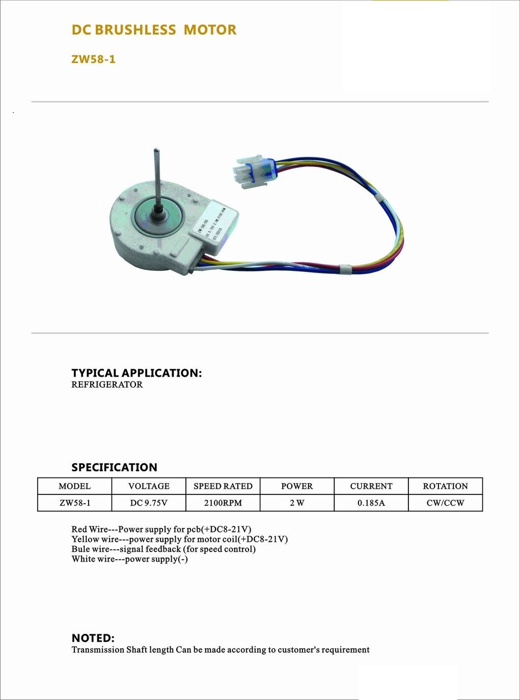 New Design Low Speed Refrigeration Part DC Micro Brushless Motor