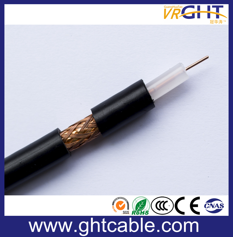 1.02mmcu Black PVC Coaxial Cable RG6 (CE RoHS CCC ISO9001)