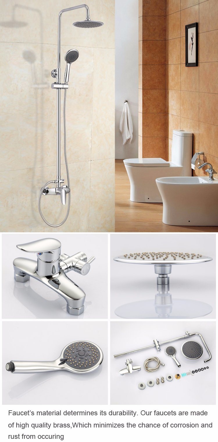 Chrome Bath Shower Faucet Set Big Rain Shower Head+ Hand Spray Mixer Tap