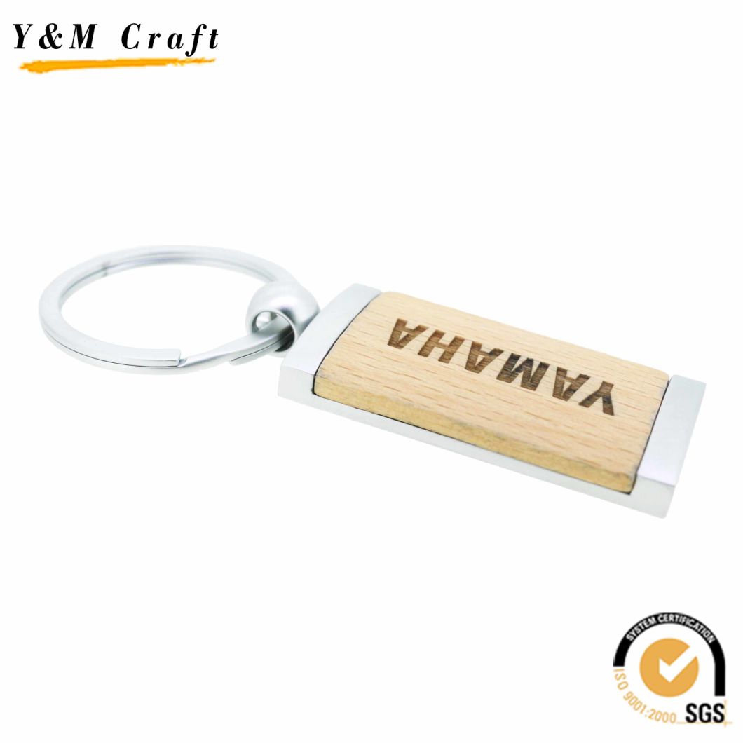 Wholesale Rectangle Wooden Metal Keychain with High Quality