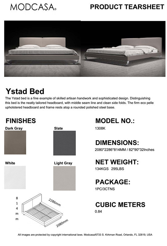 Concise Style Bedroom Full Leather Modern Ystad Bed